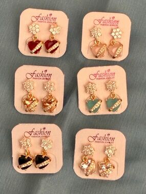 Fashion Heart Drop Earrings - Gold with Multiple Color Options